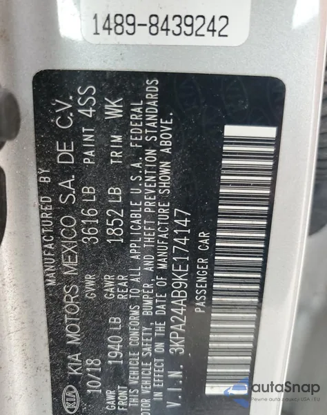 2019 Kia Rio S from USA, damaged, VIN 3KPA24AB9KE174147